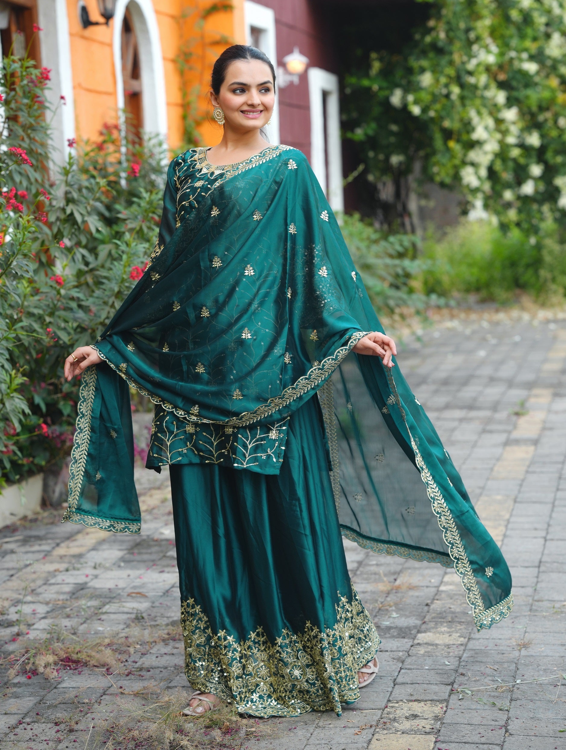 Lehenga Mart Designer Rangoli Suit With Sequence Embroidered Work - Green