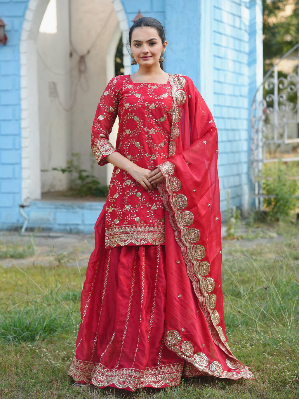 Lehenga Mart Designer Rangoli Silk Lehenga Suit With Sequence Embroidered Work - Red