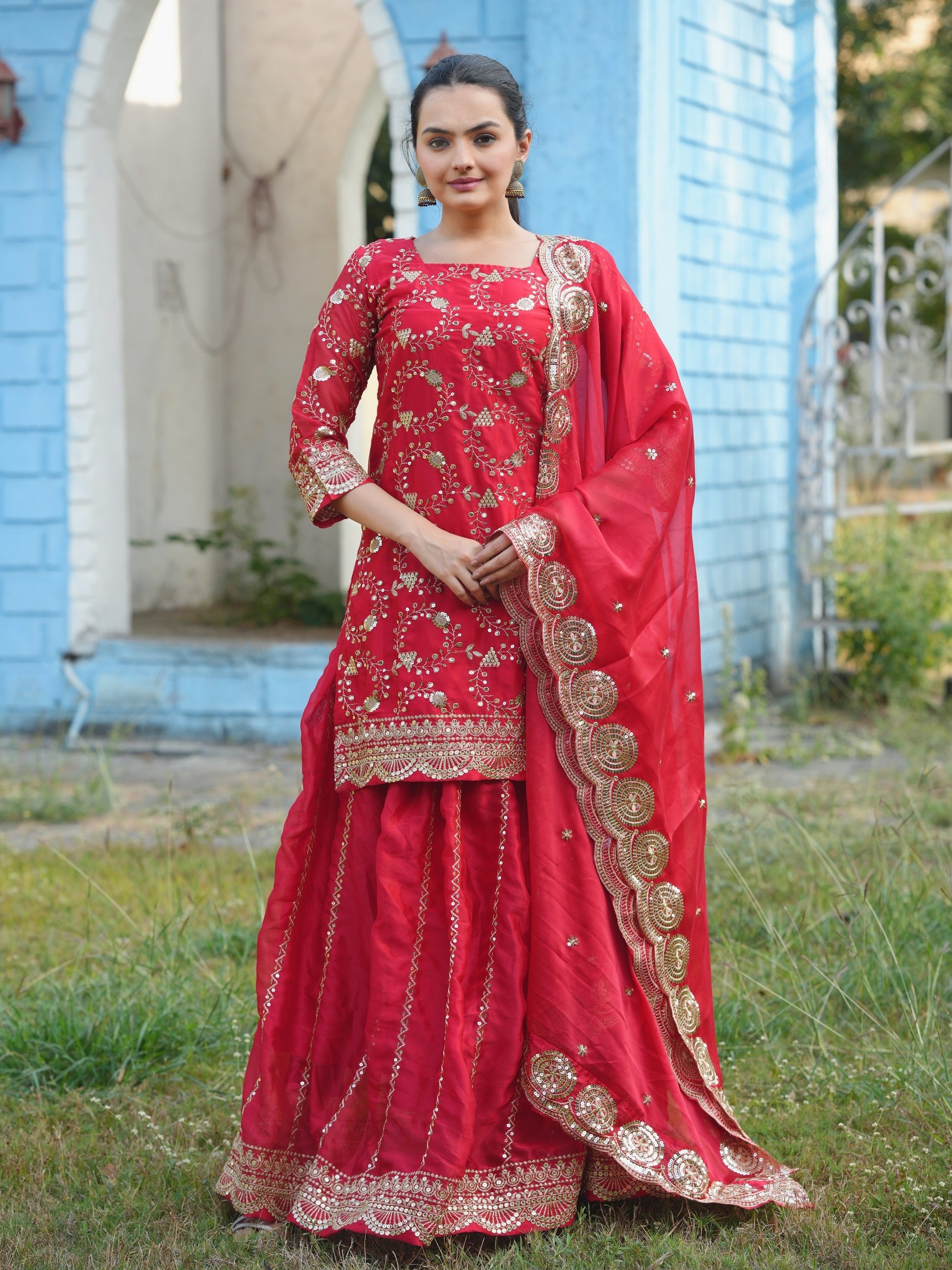 Lehenga Mart Designer Rangoli Silk Lehenga Suit With Sequence Embroidered Work - Red