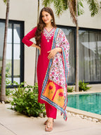The52 Thread Work Rayon Fabric Straight Kurta, Pant and Dupatta Set - Distacart