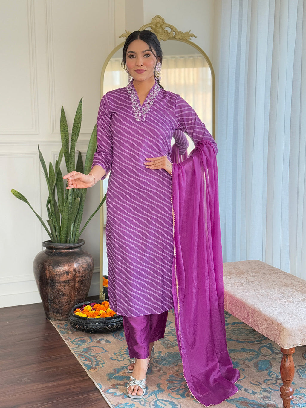 The52 Women's Muslin hand Embroidered Straight Kurta, Pant and Dupatta Set - Distacart