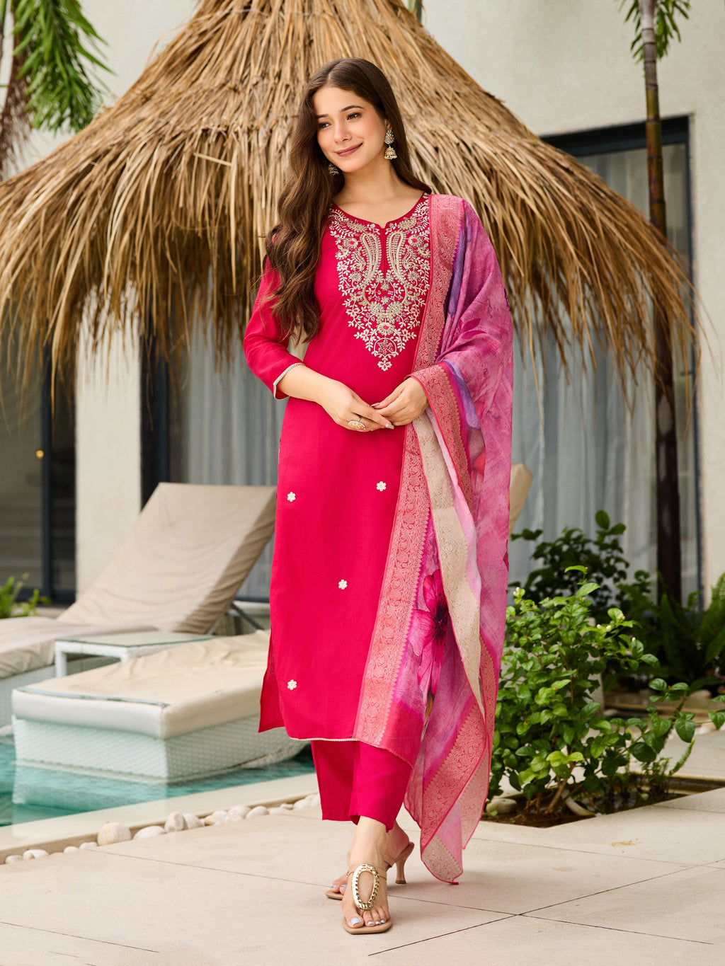 The52 Women's Gorgeous Viscose Embroidery work Straight Kurta with Pant and Dupatta Set - Distacart