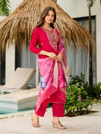 The52 Women's Gorgeous Viscose Embroidery work Straight Kurta with Pant and Dupatta Set - Distacart