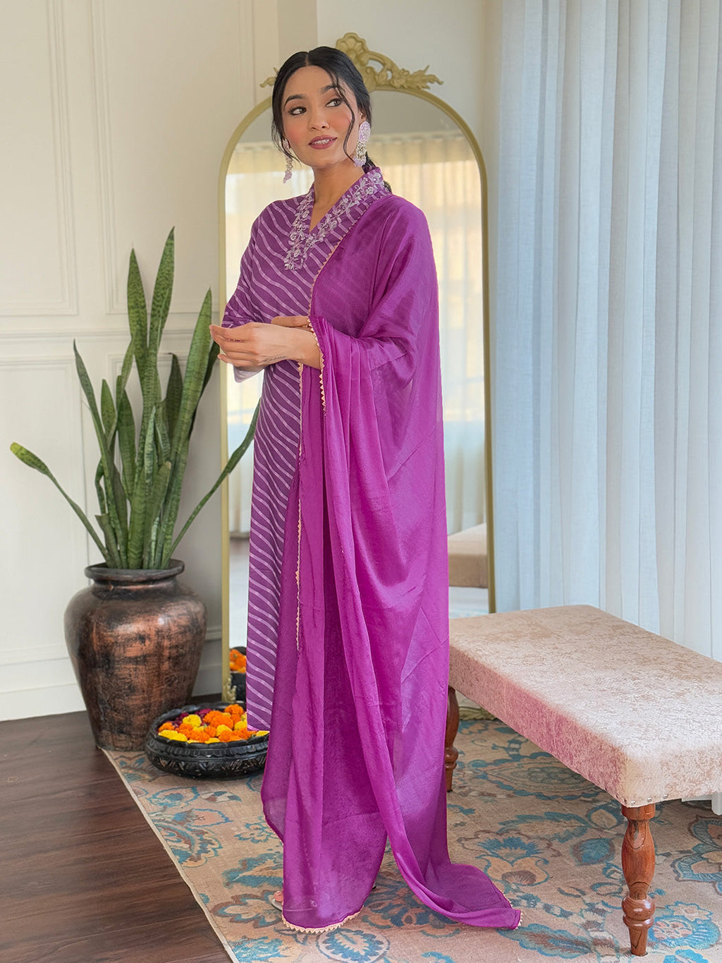 The52 Women's Muslin hand Embroidered Straight Kurta, Pant and Dupatta Set - Distacart