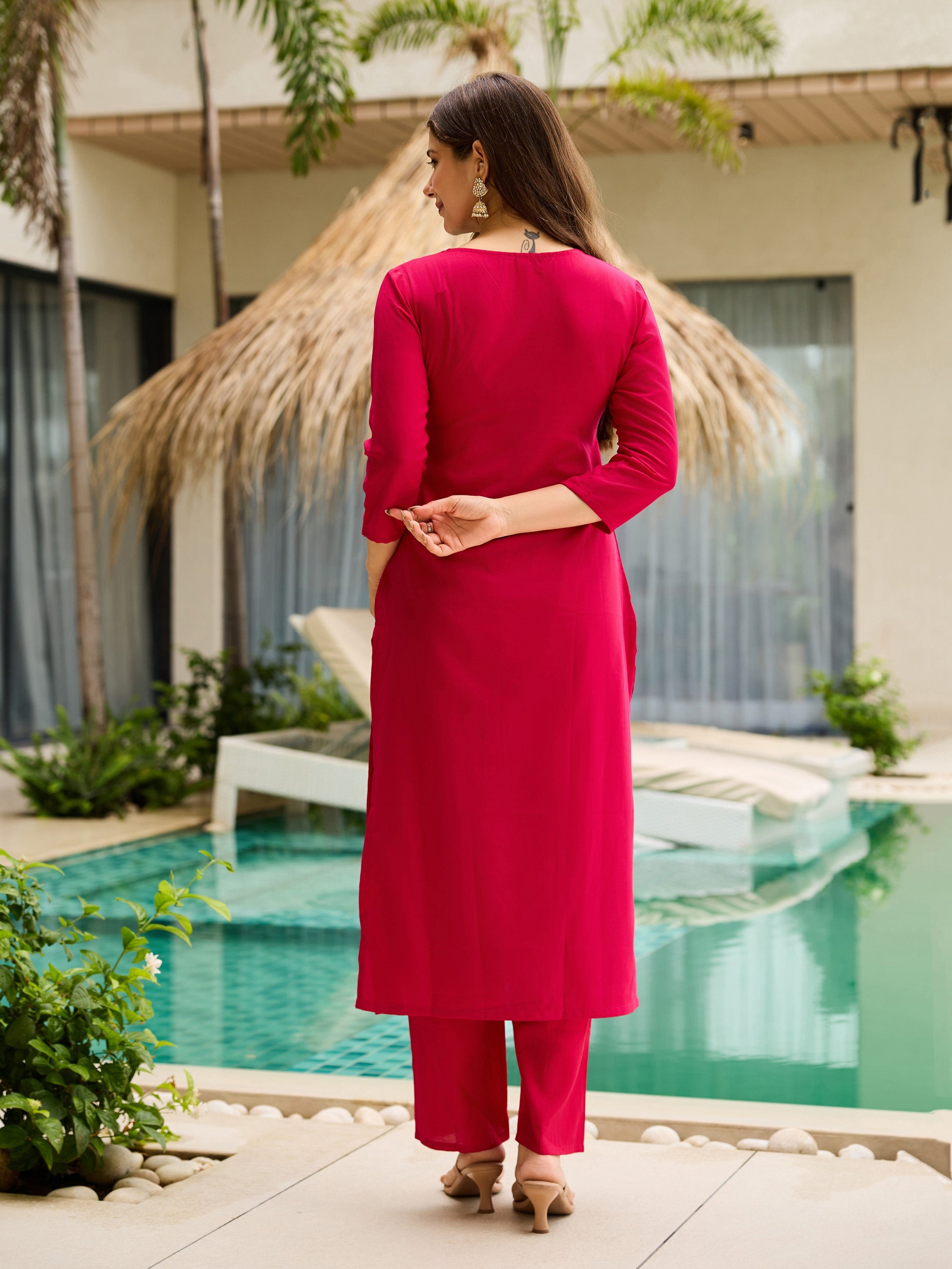 The52 Thread Work Rayon Fabric Straight Kurta, Pant and Dupatta Set - Distacart