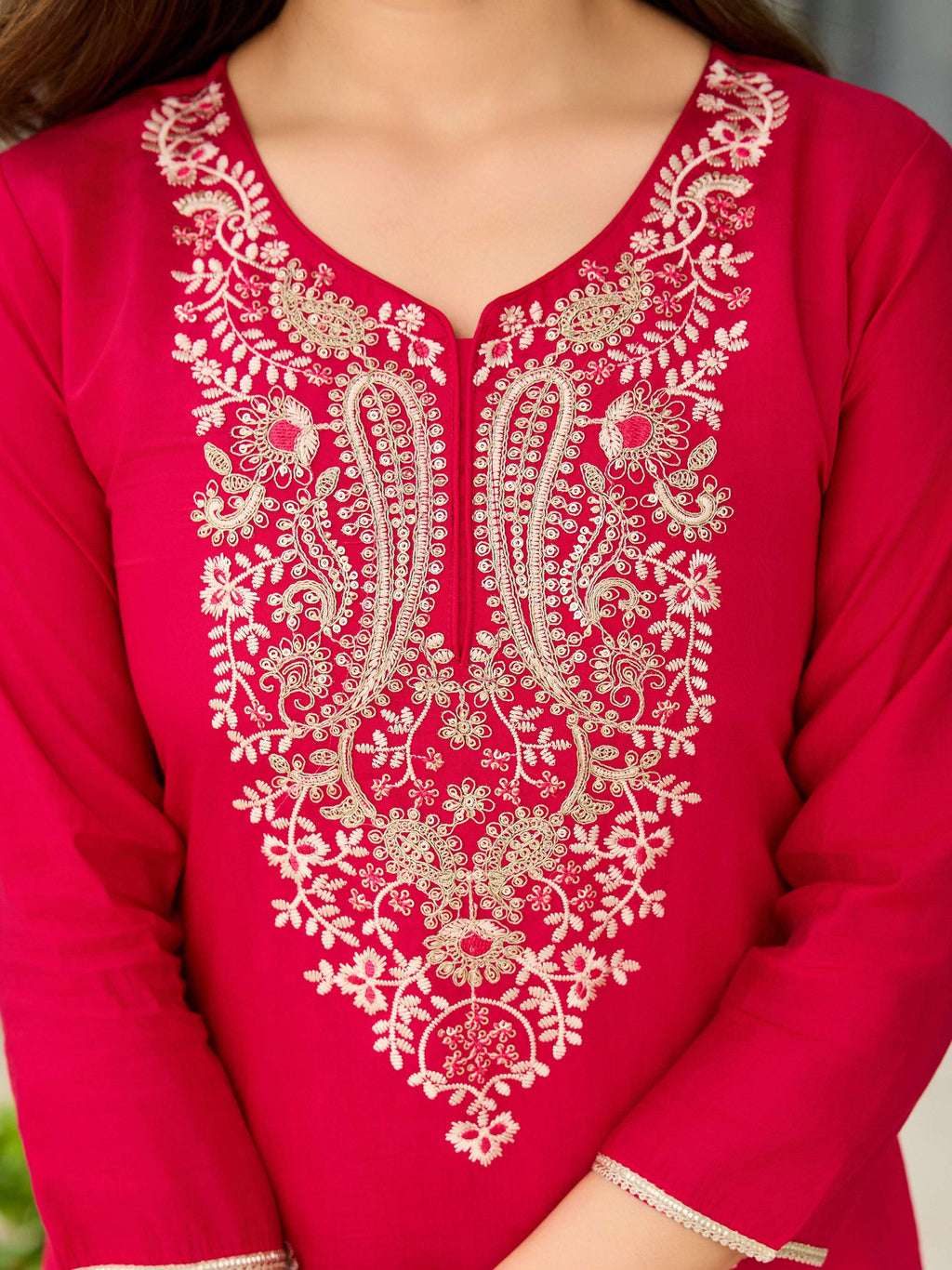 The52 Women's Gorgeous Viscose Embroidery work Straight Kurta with Pant and Dupatta Set - Distacart
