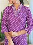 The52 Women's Muslin hand Embroidered Straight Kurta, Pant and Dupatta Set - Distacart