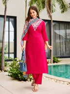 The52 Thread Work Rayon Fabric Straight Kurta, Pant and Dupatta Set - Distacart