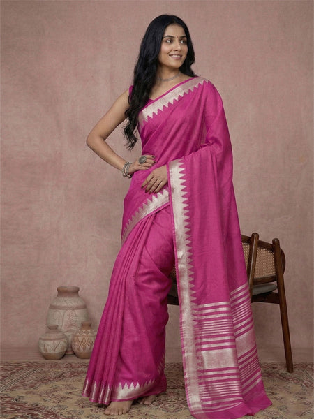 Anaita R Pink Cotton Saree With Blouse