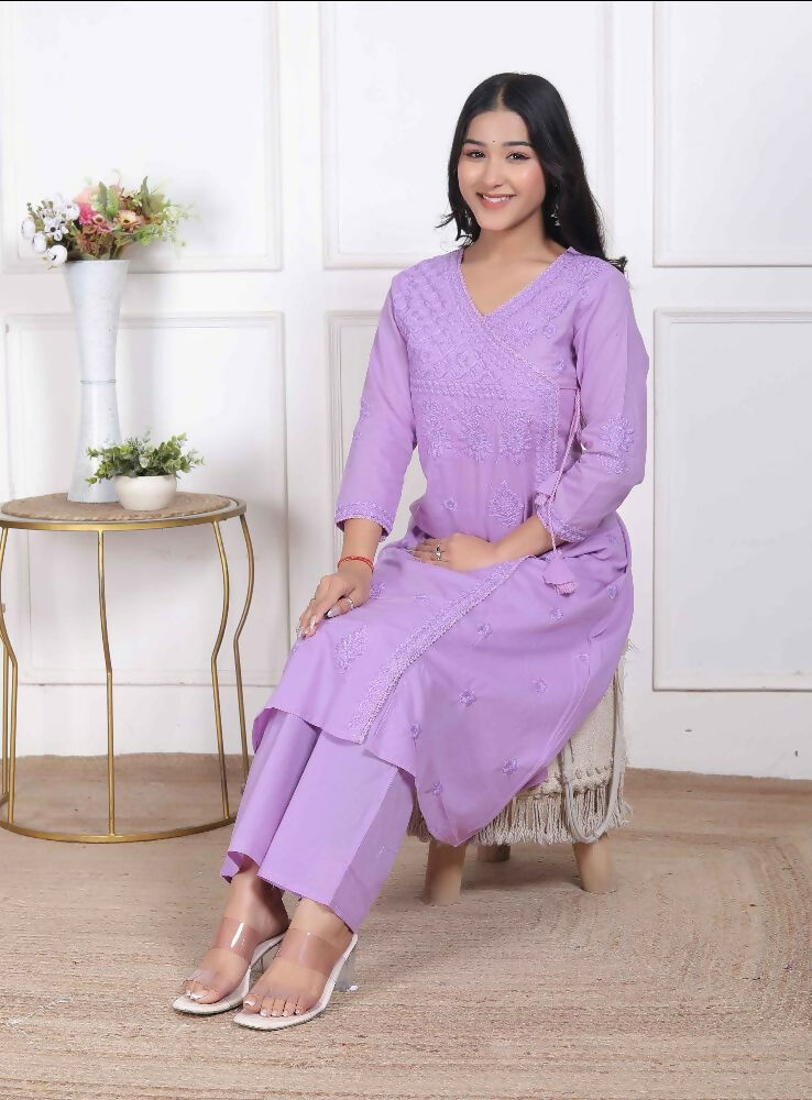 Miravan Womens Lavender Angrakha Kurta Set - Distacart