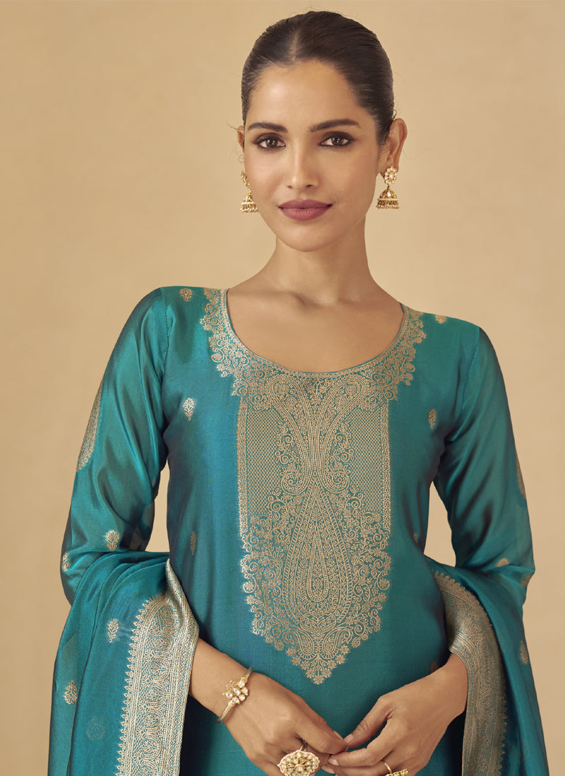 Vegaa Fashion Rama Viscose Silk Jacquard Wedding Wear Salwar Suit - Distacart