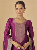 Vegaa Fashion Purple Viscose Silk Jacquard Wedding Wear Salwar Suit - Distacart