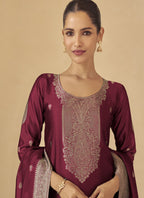 Vegaa Fashion Maroon Viscose Silk Jacquard Wedding Wear Salwar Suit - Distacart