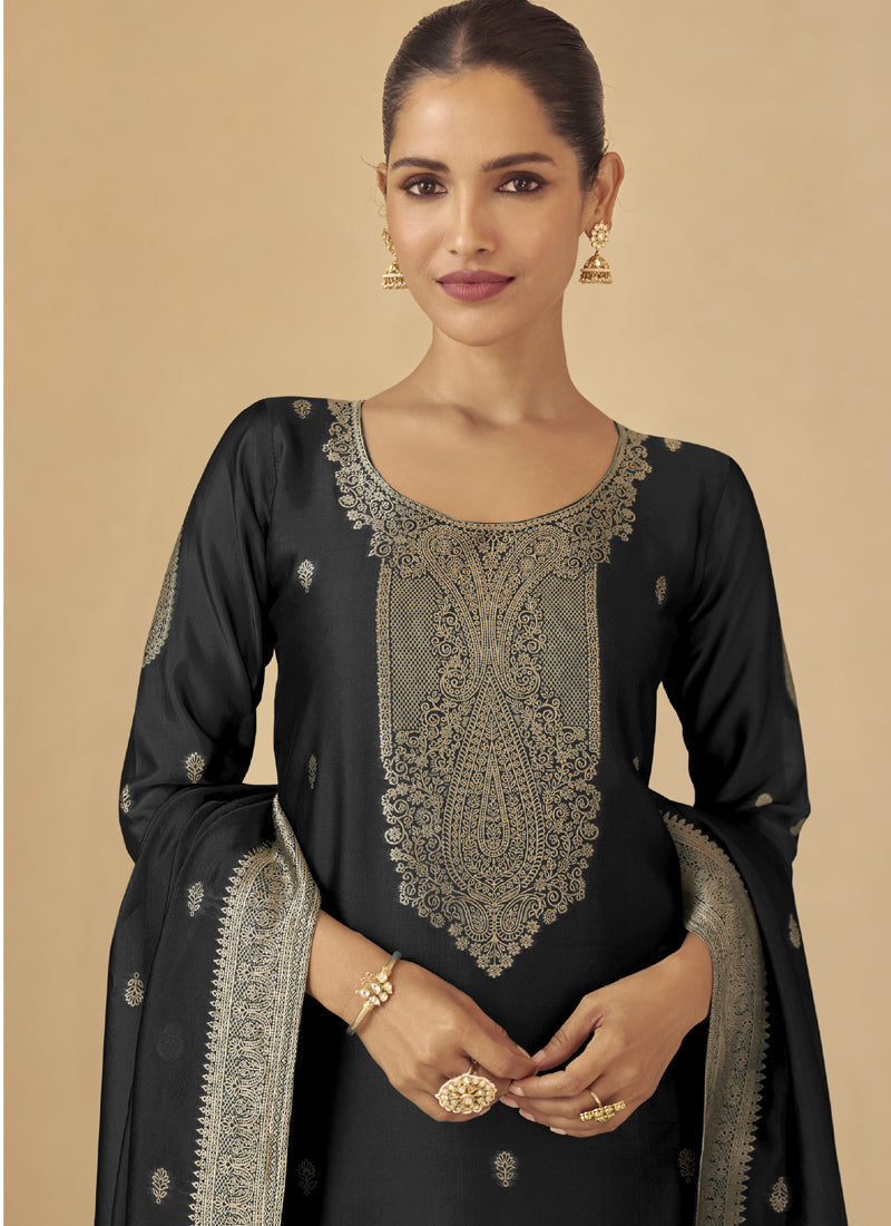 Vegaa Fashion Black Viscose Silk Jacquard Wedding Wear Salwar Suit - Distacart