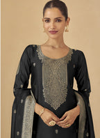 Vegaa Fashion Black Viscose Silk Jacquard Wedding Wear Salwar Suit - Distacart