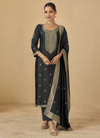 Vegaa Fashion Black Viscose Silk Jacquard Wedding Wear Salwar Suit - Distacart