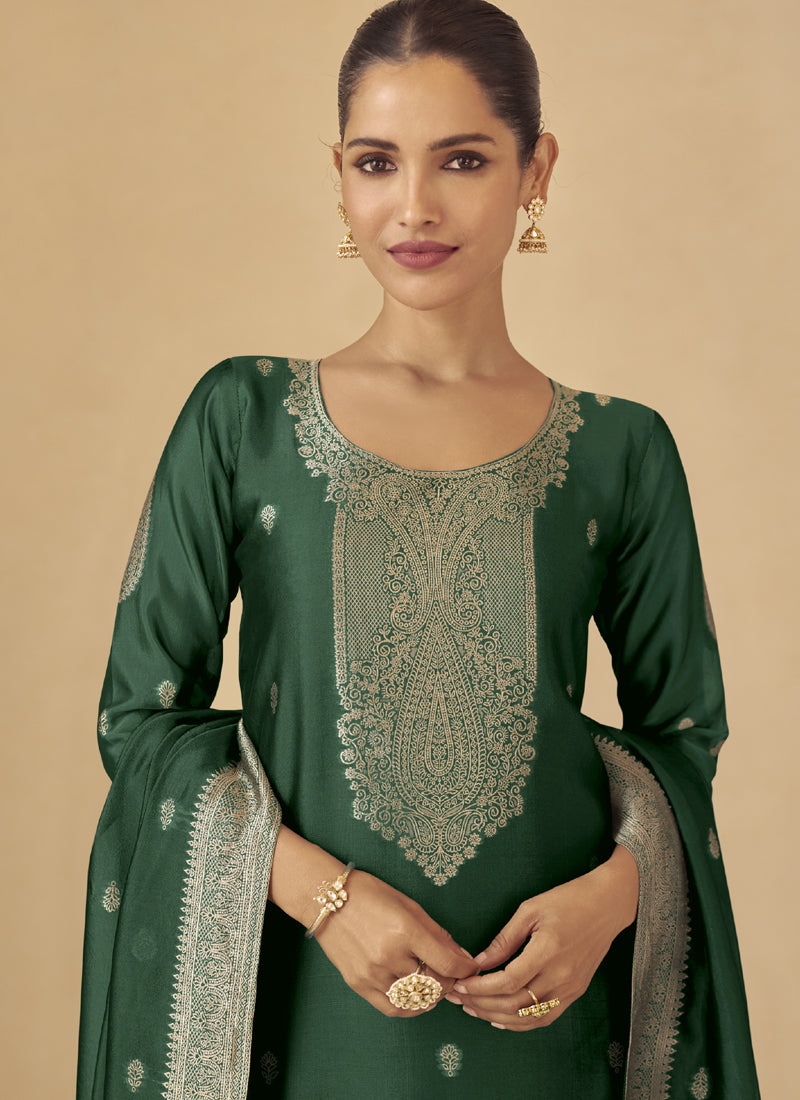 Vegaa Fashion Green Viscose Silk Jacquard Wedding Wear Salwar Suit - Distacart