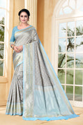 Vedant Vastram Litchi Silk Designer Banarasi Saree - Grey