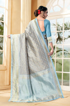 Vedant Vastram Litchi Silk Designer Banarasi Saree - Grey