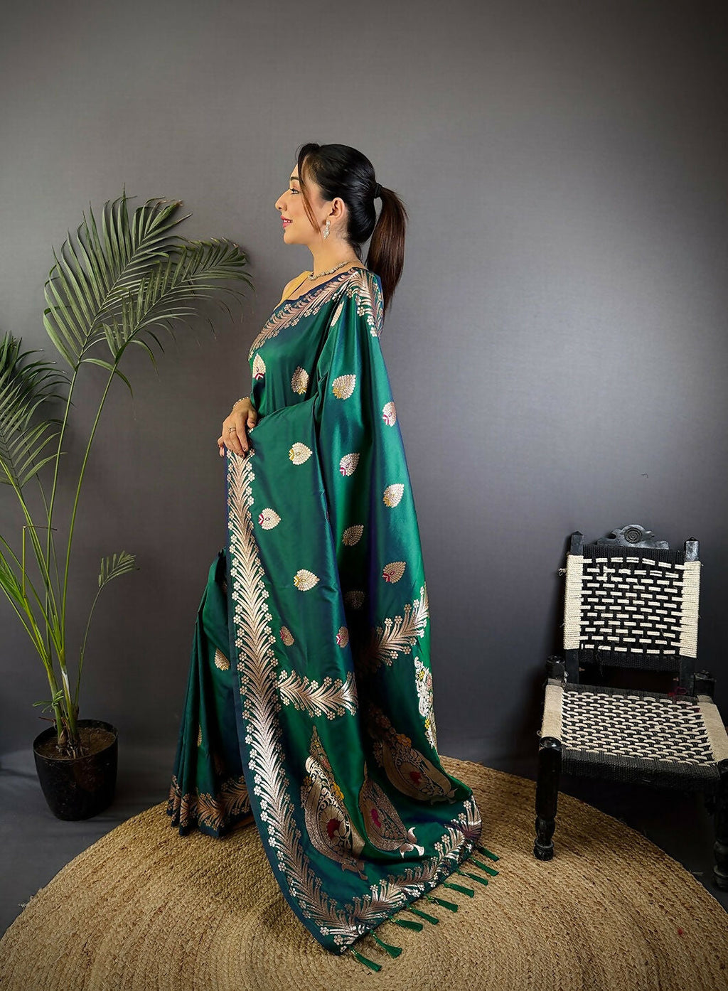 Joban Fashion Banarasi Dusty Teal Woven Soft Silk Saree - Distacart