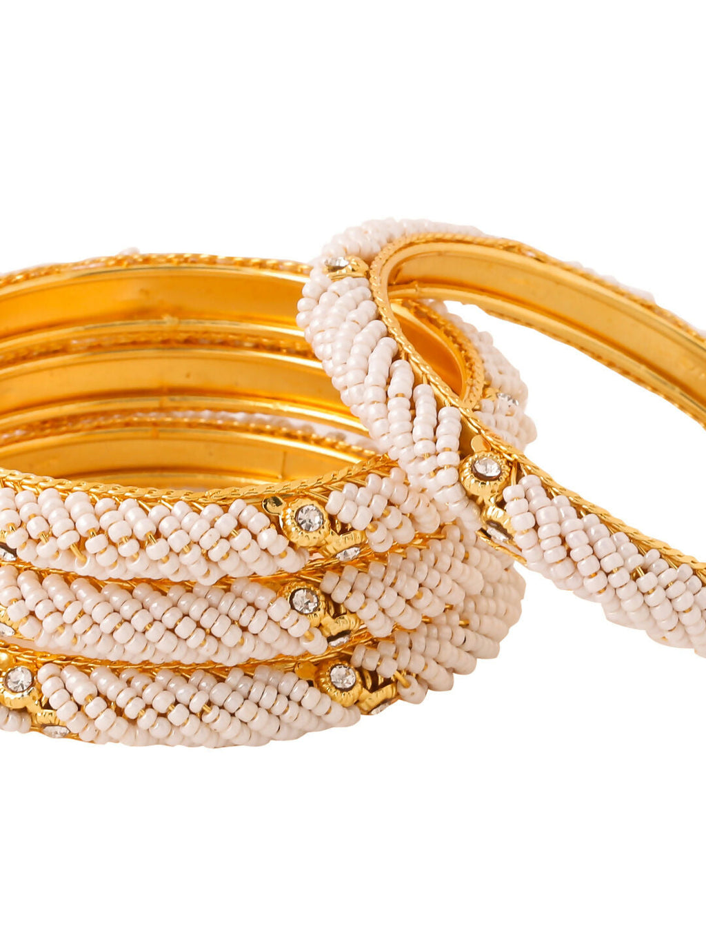 NVR Women Set of 2 Gold-Plated Traditional Pearls Beaded Bangles - Distacart