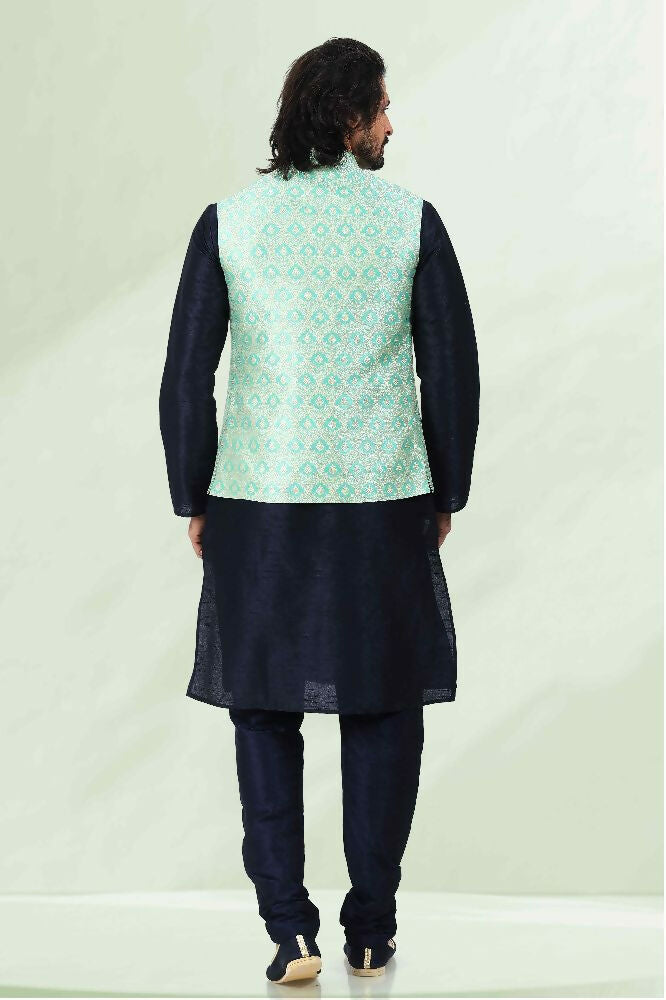 Raivat Ethnic Jacquard Banarasi Silk Woven Work 3 Pics Jacket Set In Pista Green Colour - Distacart