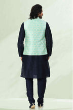 Raivat Ethnic Jacquard Banarasi Silk Woven Work 3 Pics Jacket Set In Pista Green Colour - Distacart