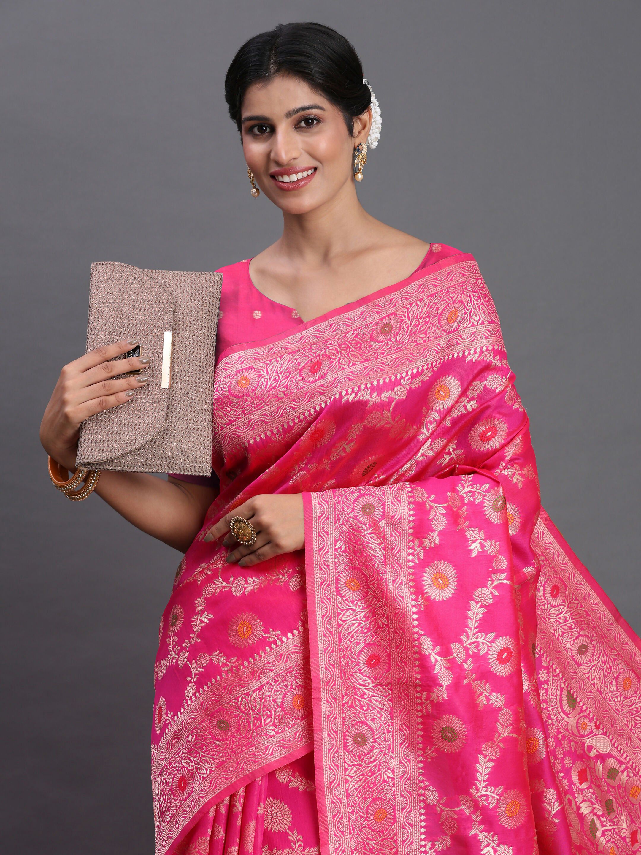 Shree Shyam Fashion Banarasi Silk Pink Saree - Distacart