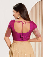 Joban Fashion Purple Taffeta Silk Padded Blouse With Round Neck Elbow Sleeves - Distacart