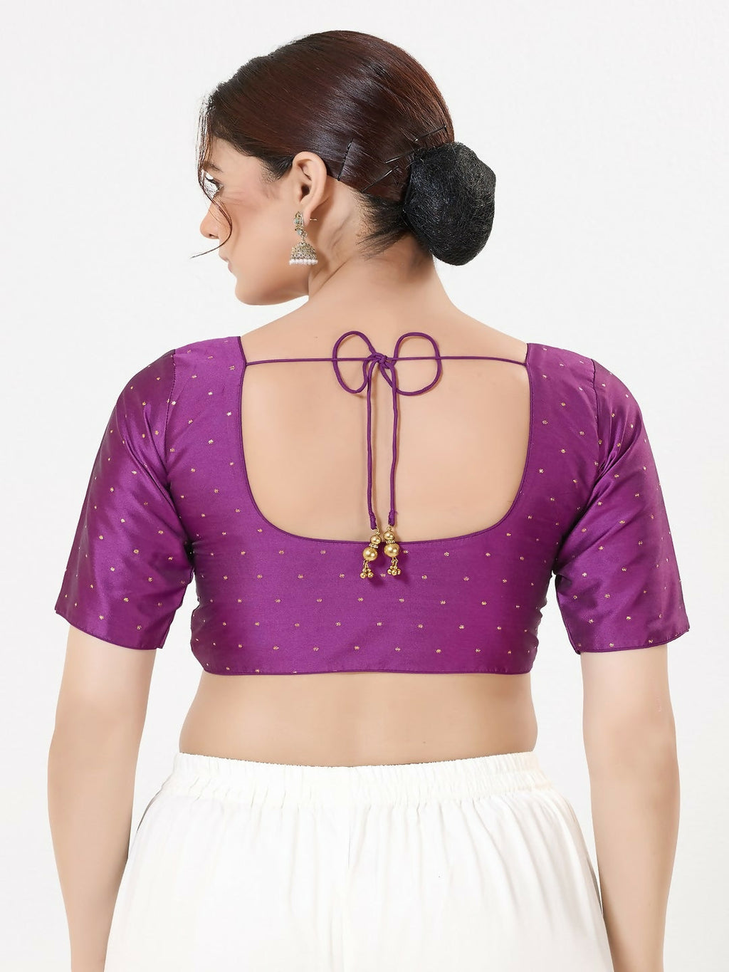 Joban Fashion 2T Purple Taffeta Silk Elbow Sleeveless Front Open Blouse