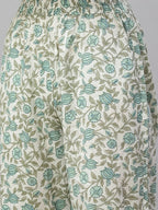 Miravan Women's Floral Printed Angrakha Pure Cotton Kurta With Palazzo & Dupatta Set