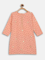 Ahalyaa Peach Crepe Gold Printed Kids Kurta Sets With Dupatta For Girls