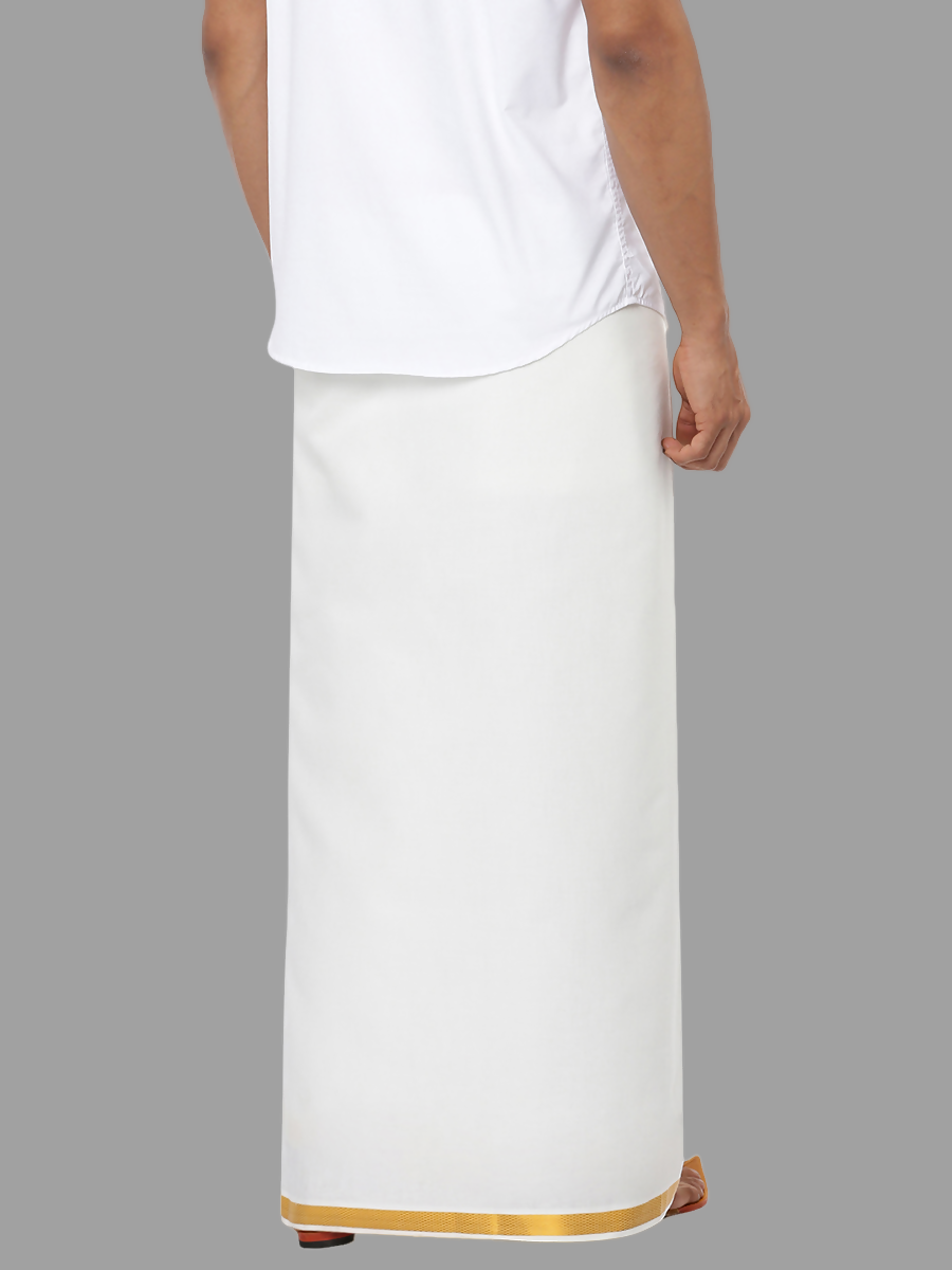 Ramraj Cotton Mens Poly Cotton 3/4 " Gold Jari Dhoti - White