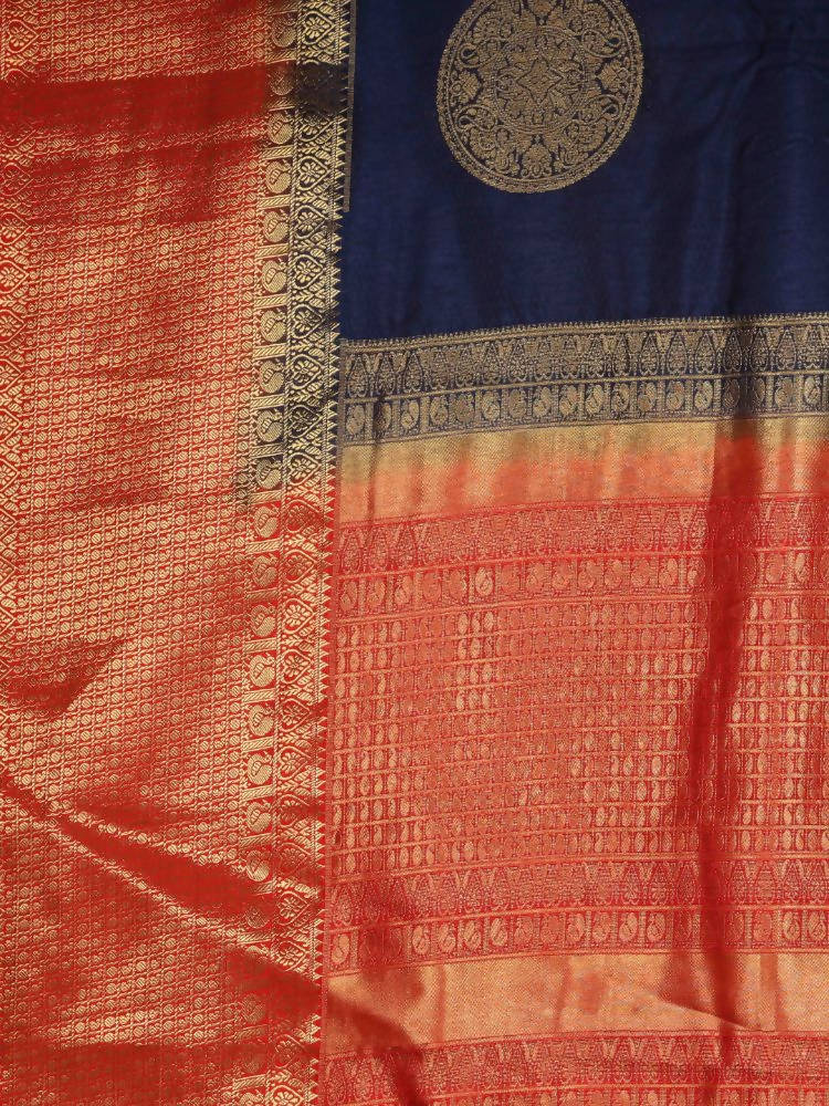 Kalamandir Woven Design Navy Blue Silk Blend Saree