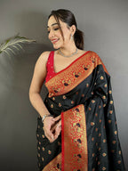 Joban Fashion Black Intricate Motifs Soft Silk Banarasi Saree
