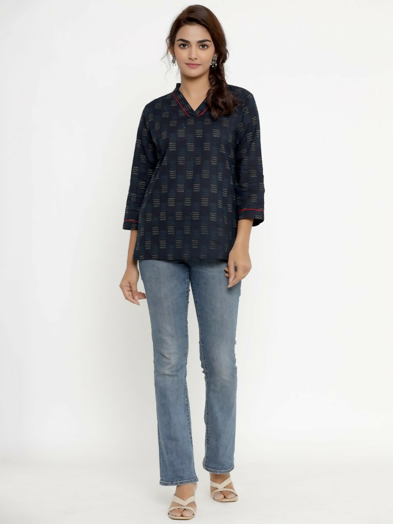 Miravan Women's Blue Printed Indigo Kurti