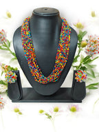 Inhanns Vibrant Handmade 20 Layers Beaded Necklace With Matching Earrings - Multi Colour