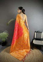 Joban Fashion Pastel Orange Geometric Pattern Soft Silk Patola Saree - Distacart