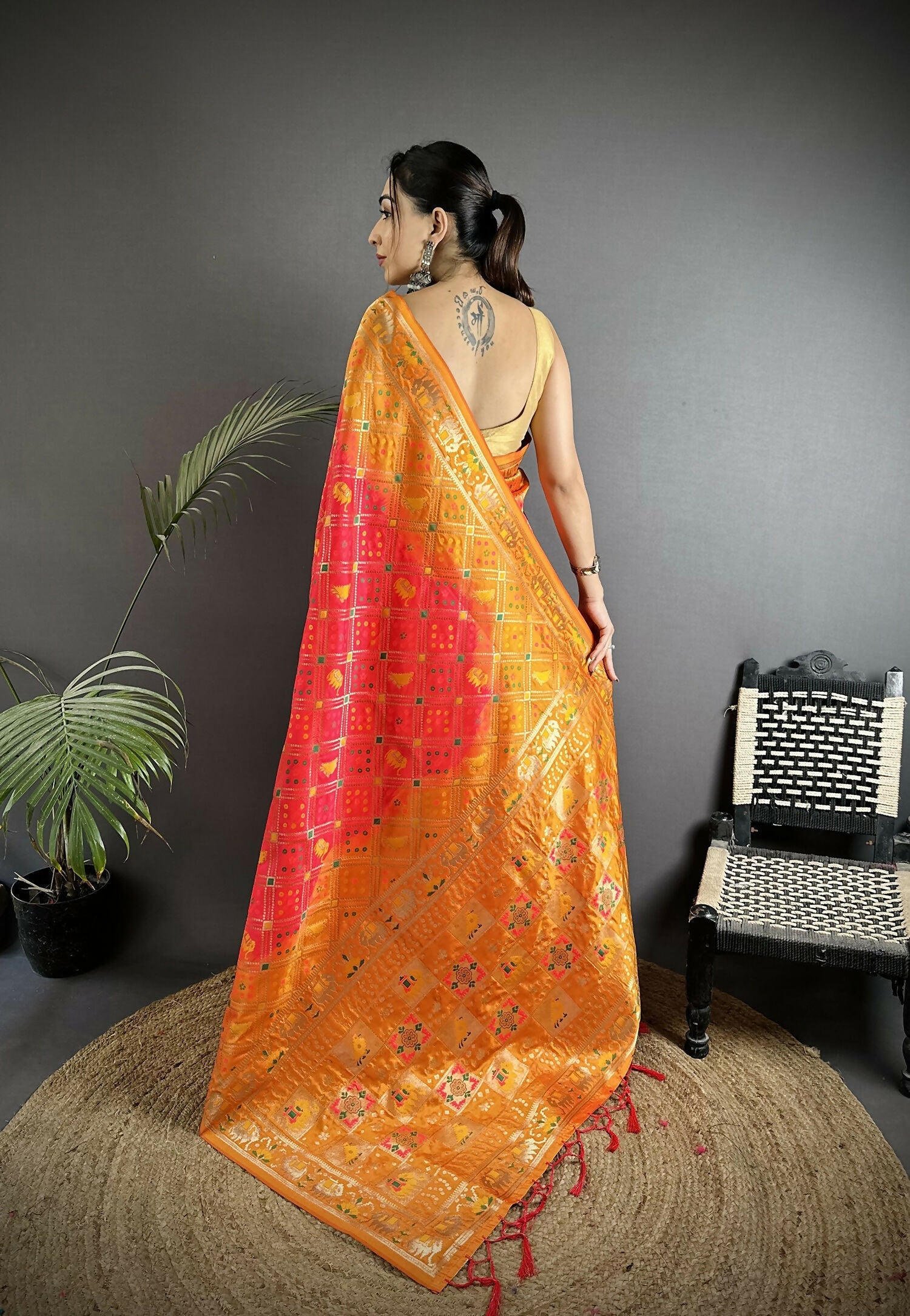 Joban Fashion Pastel Orange Geometric Pattern Soft Silk Patola Saree - Distacart