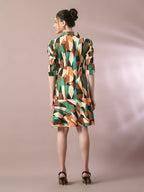 Myshka Women's Multi Printed Shirt Collar Fit and Flare Party Dress - Distacart