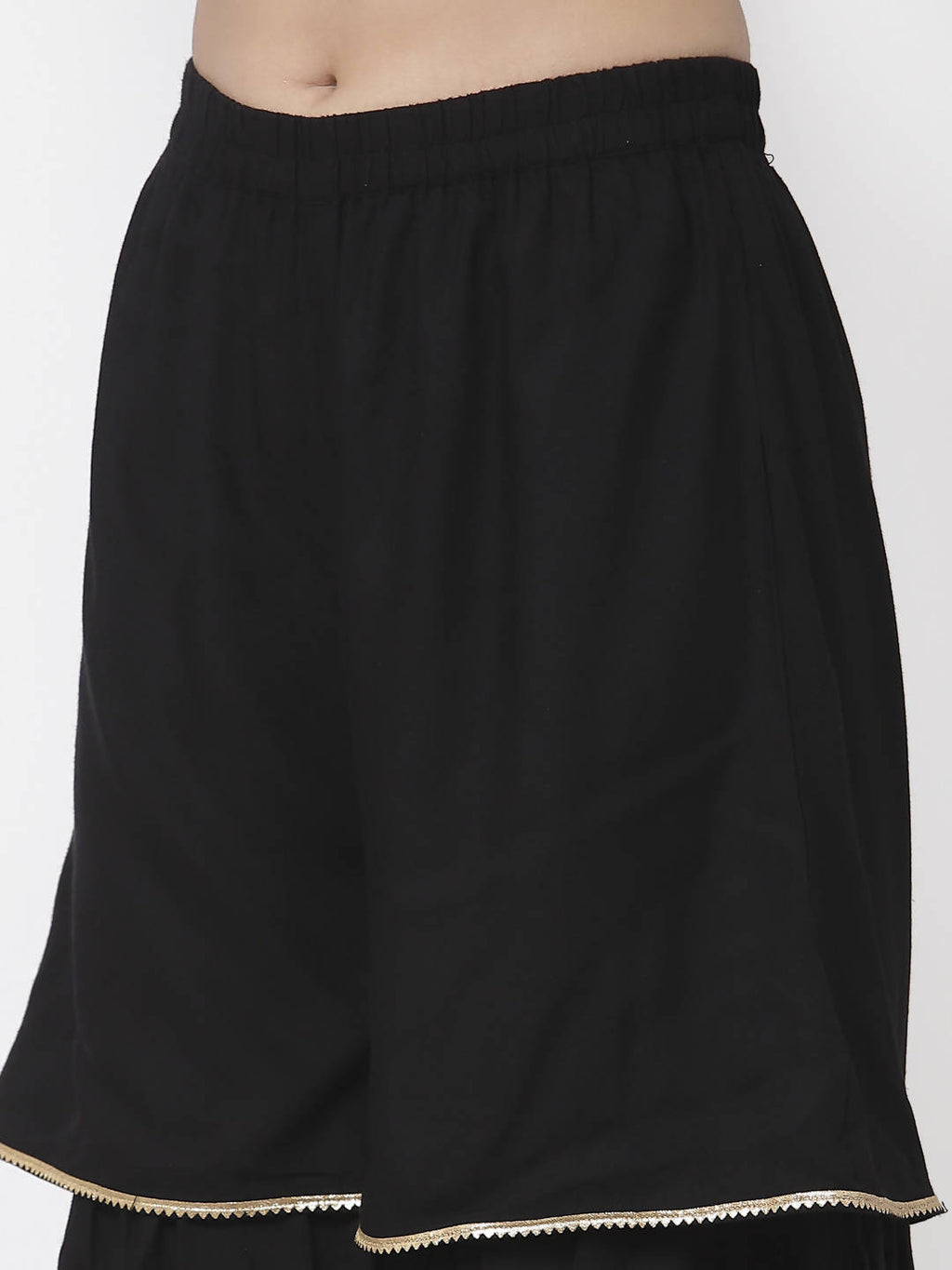 Myshka Women Black Rayon Solid Sleeveless Round Neck Kurta With Sharara & Dupatta Set