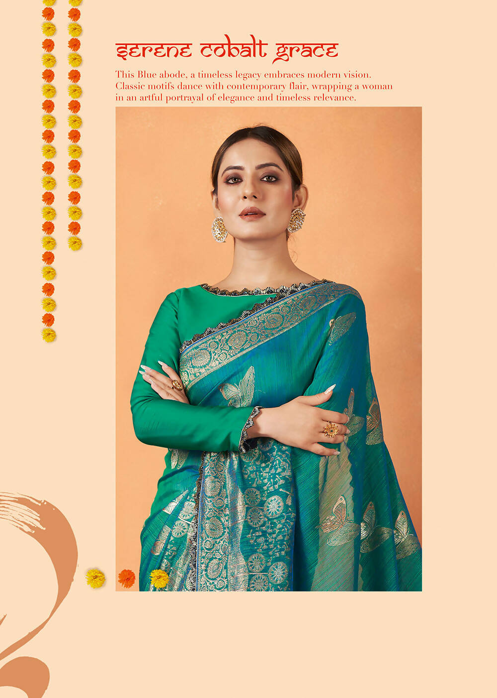 Blue Kanjivaram two tone Silk Woven Design Saree With Unstitched Blouse Piece - Norita Royal Pradha