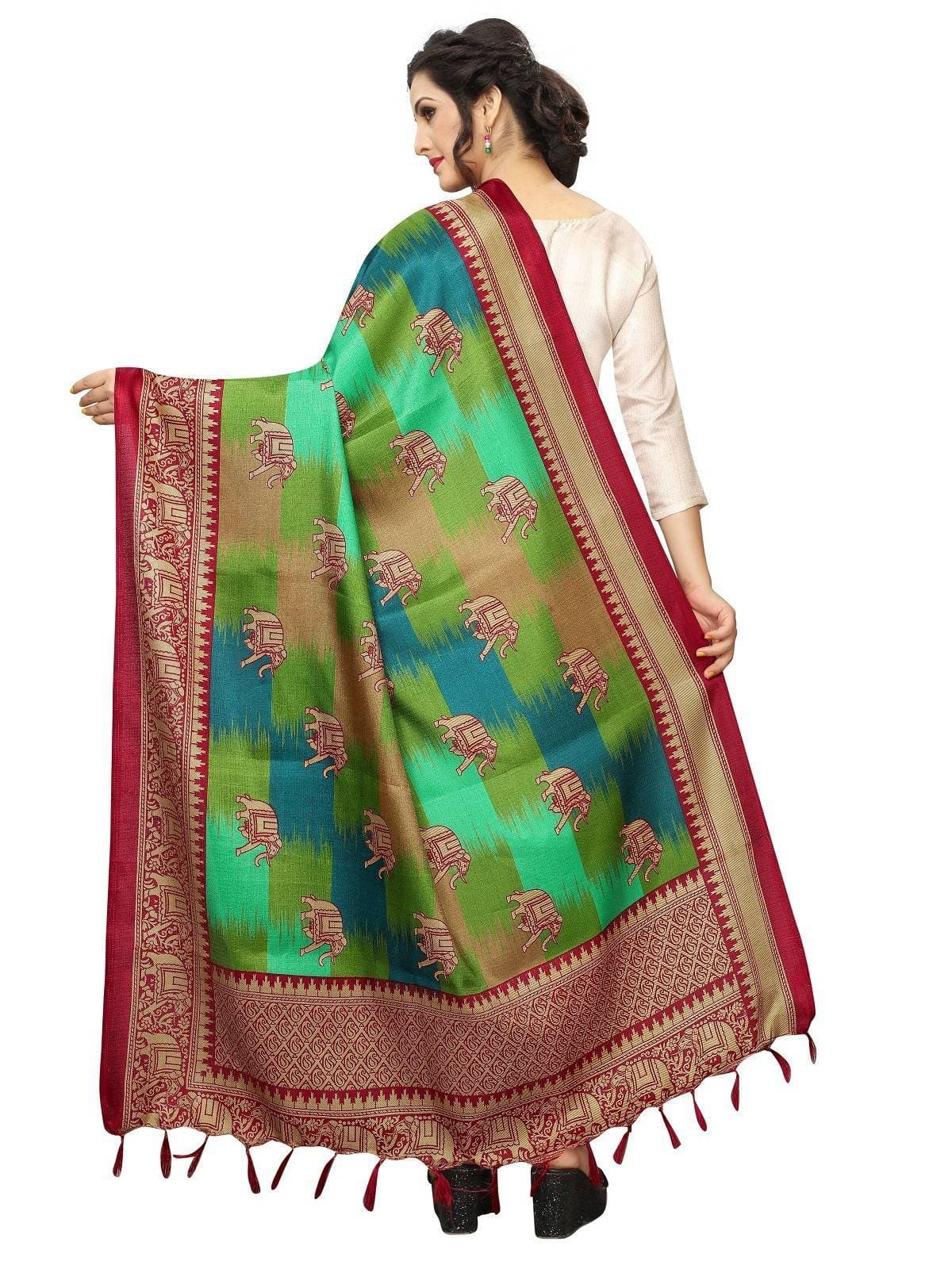 Vamika Red Printed Khadi Bhagalpuri Dupatta