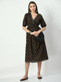 Myshka Women's Black Empire Printed Dress - Distacart