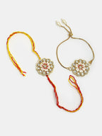 NVR Women & Men Set of 2 Gold Kundan-Studded Bhaiya Bhabhi Rakhi Set With Roli Chawal - Distacart