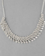 VOJ Silver Plated AD Stone Studded Necklace With Earrings Jewellery Set