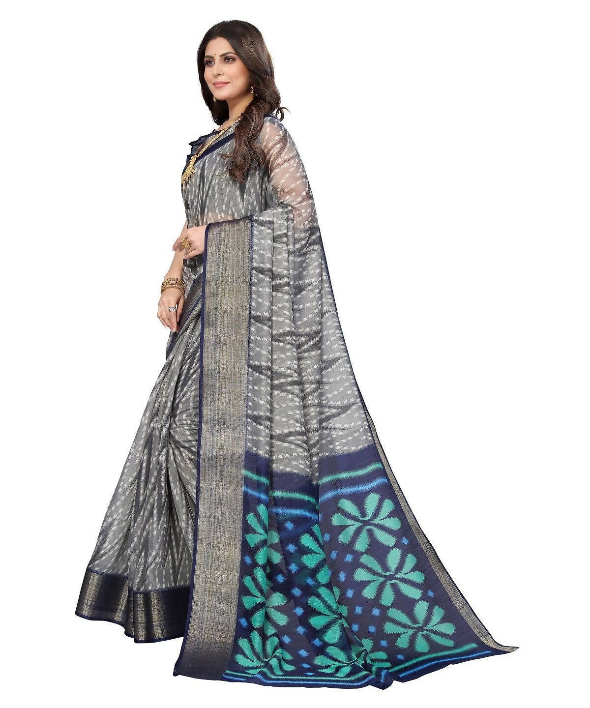 Vamika Cotton Grey Jari Border Bollywood Style Saree (DINO GREY) - Distacart