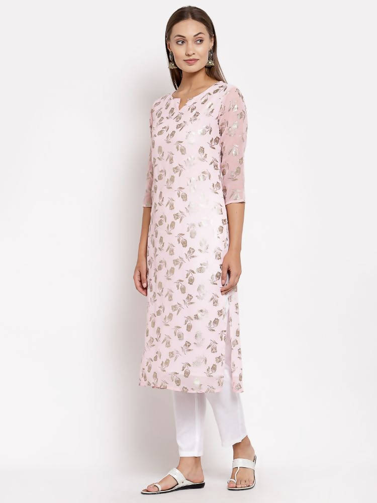 Myshka Women's Multi Georgette Printed 3/4 Sleeve Round Neck Casual Kurta