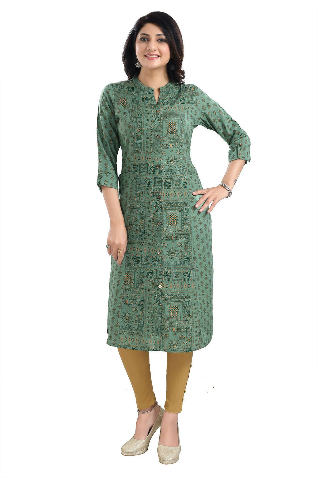Snehal Creations Pleasing Pista Green Rayon Print Long Kurta For Women - Distacart