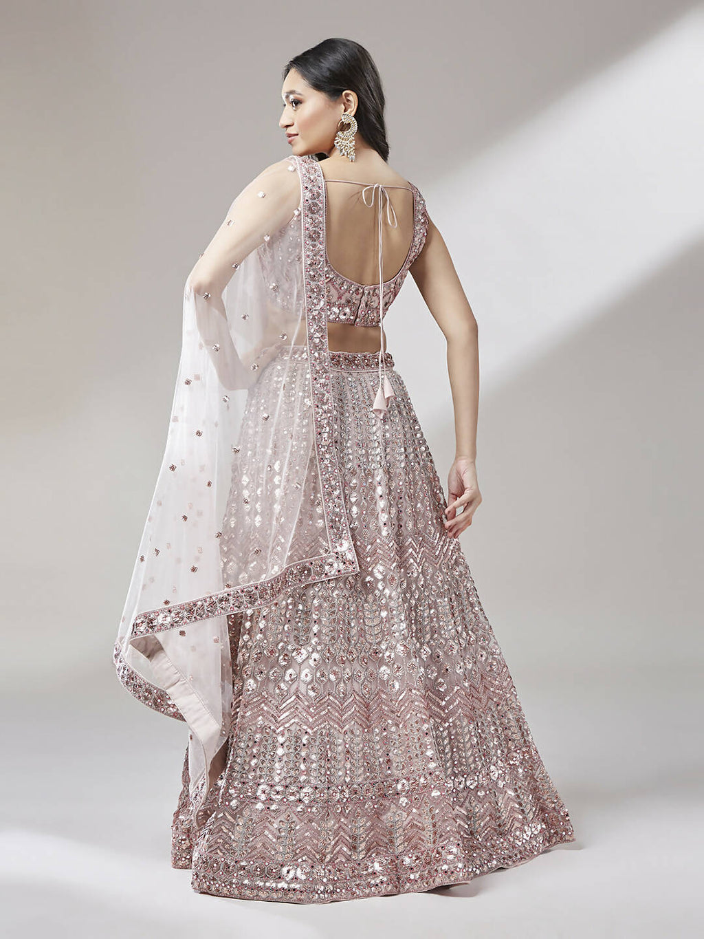 House of Panchhi Rose Gold Net Mirror & Sequinse embroidery Lehenga choli & Dupatta